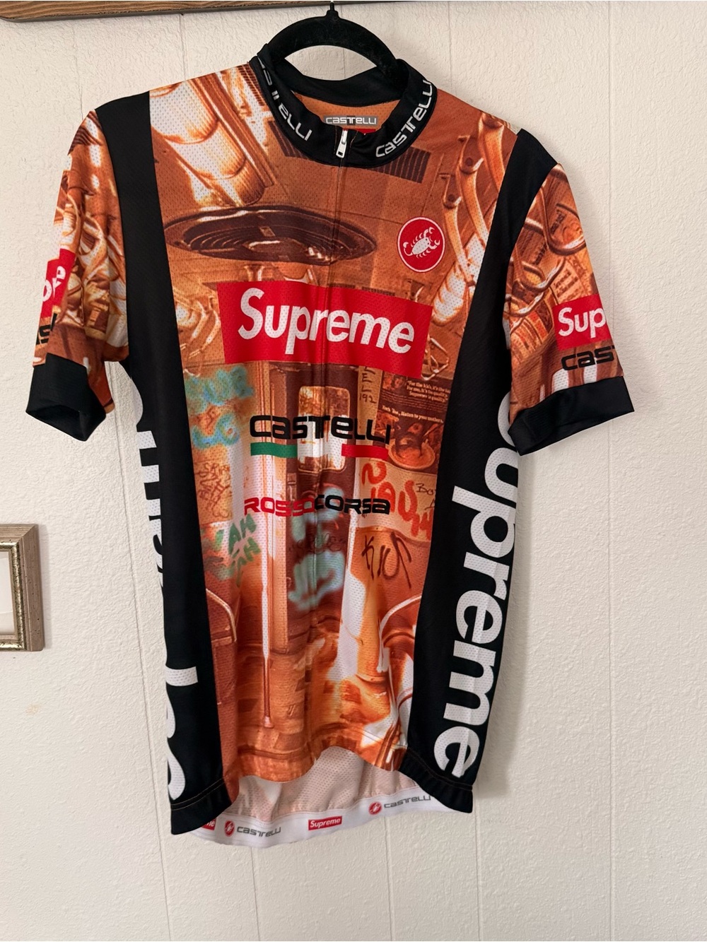 Supreme Castelli Orange and Black Graphic Cycling Jersey